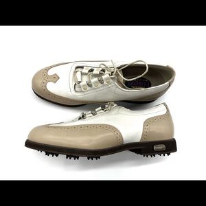 Footjoy Europa Collection White Beige Leather Wingtip Golf Shoes Women’s Sz 37.5
